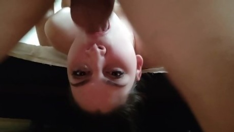 Sloppy Upside Down Blowjob. Facefuck Slut Wife