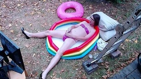 Outdoor Wam Sissy Gurl In Pink Pvc Micro Bikini Oiled Up And Drenched In Milky Water Plays With Herself No Cum