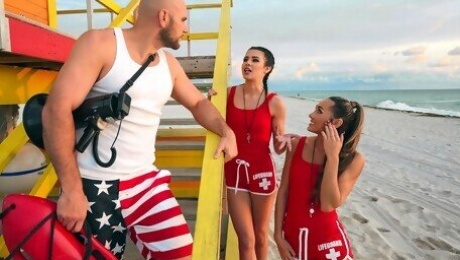 Horny Lifeguards Share A Cock Video With JMac, MacKenzie Mace, Kylie Rocket - Brazzers