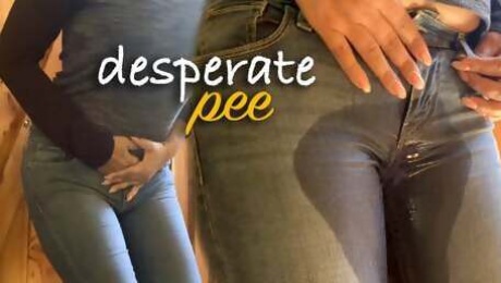 Jazmin couldn't hold it she pisses in her pants! Desperate Pee!