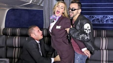 Two men fucked awesome stewardesses Tanya Tate and Veronica Avluv
